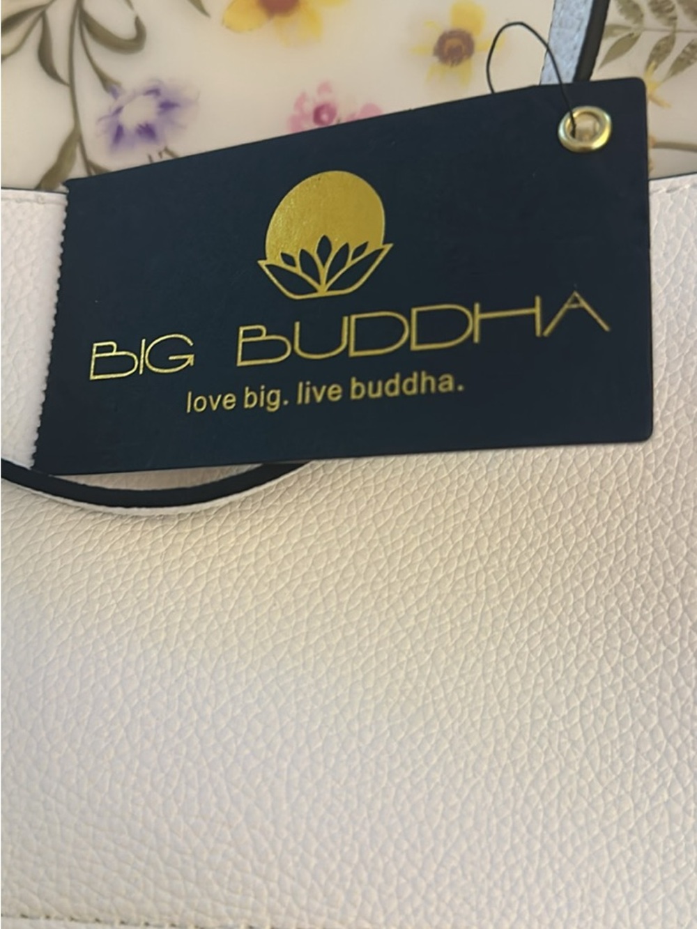Big Buddha White Floral Print Tote with Gold Accents - Picture 4 of 5